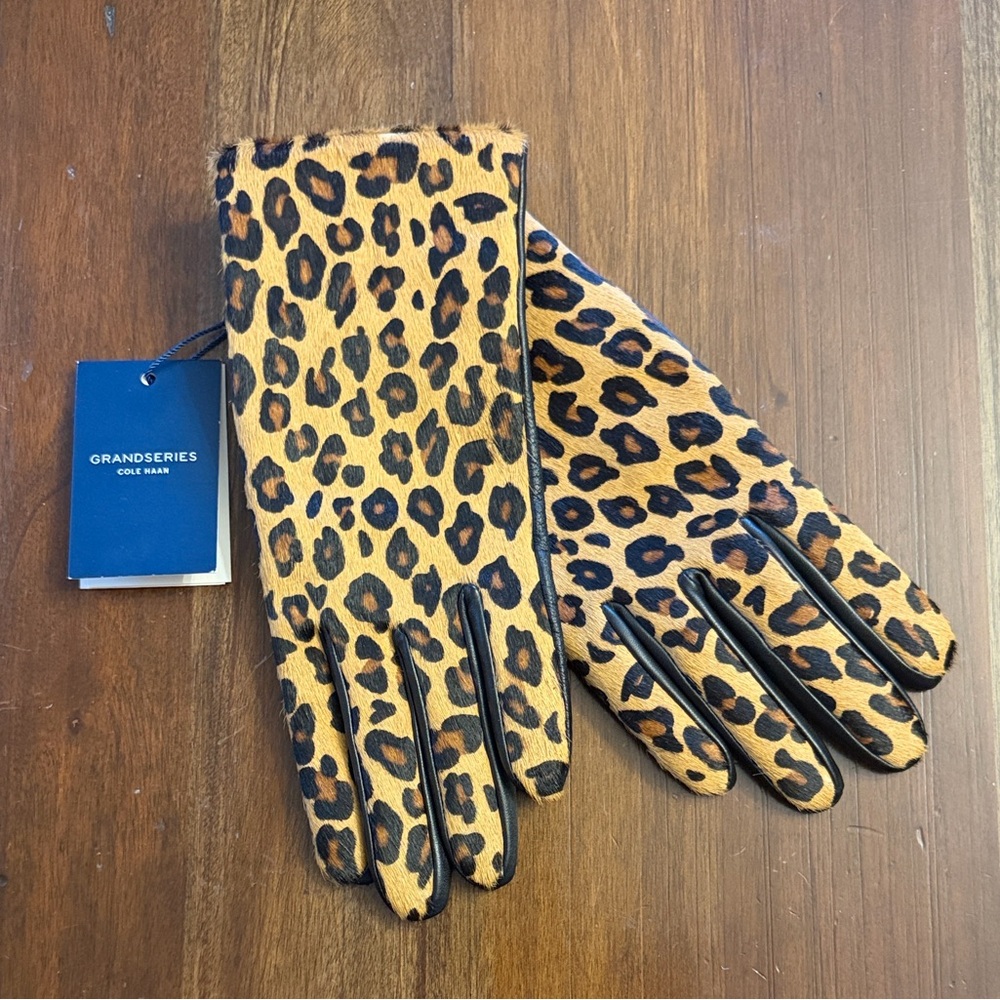 Grandseries Leopard Print Leather Gloves